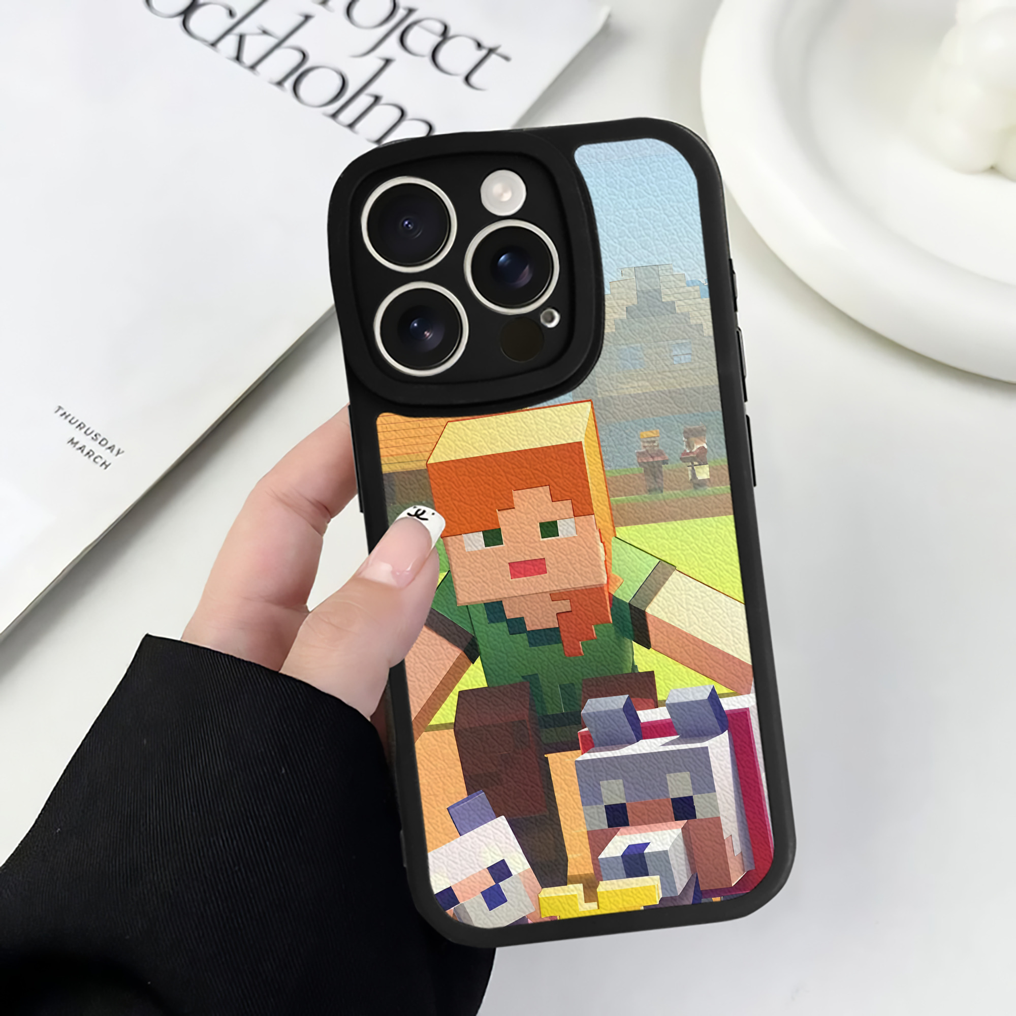（画像用） マインクラフト ブロックの世界 Minecraft MC Block world 【iPhone 16シリーズ対応】シリコンスマホケース（レザー調） 材質：シリコン